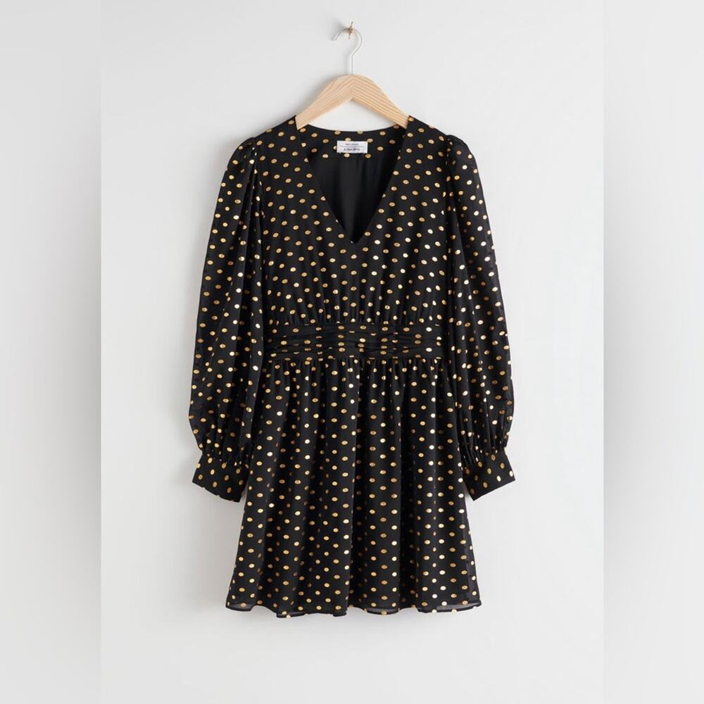 & Other Stories Metallic Dotted Gathered Mini Dress